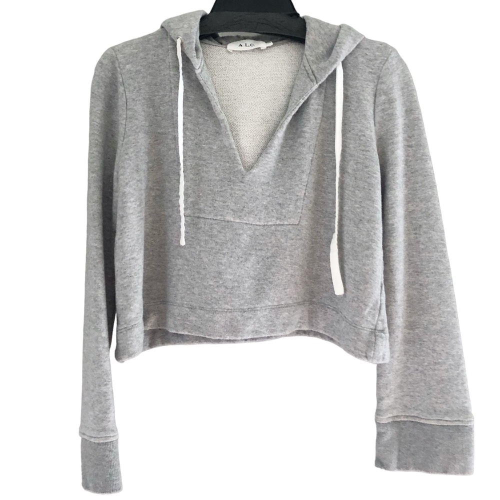A.L.C. On Duty Gray Declan Cropped Hoodie Sweatshirt XS Cotton Chrissy Teigen